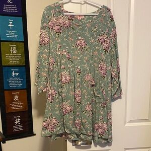 April Cornell Green and Purple Floral Tunic